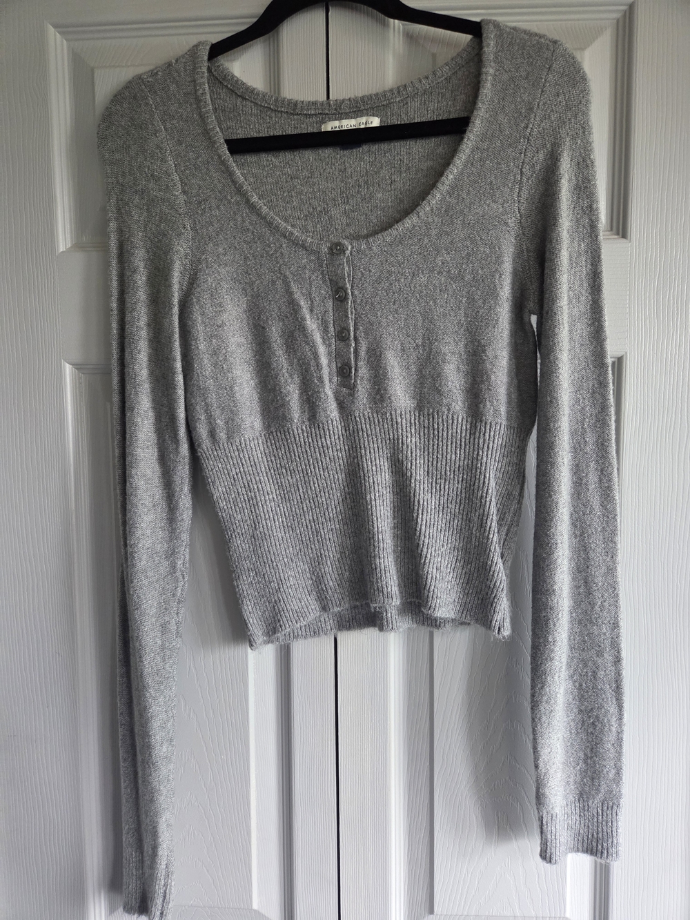 American Eagle Outfitters Gray Scoop Neck Henley Sweater